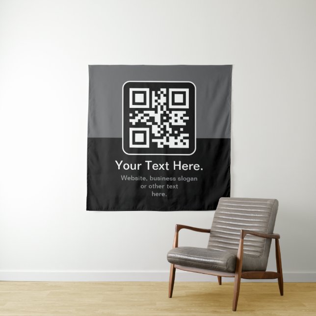 Moderner scannbarer QR-Code | Schwarz Grau & Weiß Wandteppich (Beispiel)
