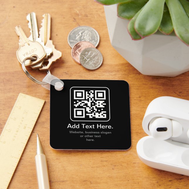 Moderner scannbarer QR-Code | Schwarz Weiß & Grau Schlüsselanhänger (Schreibtisch)