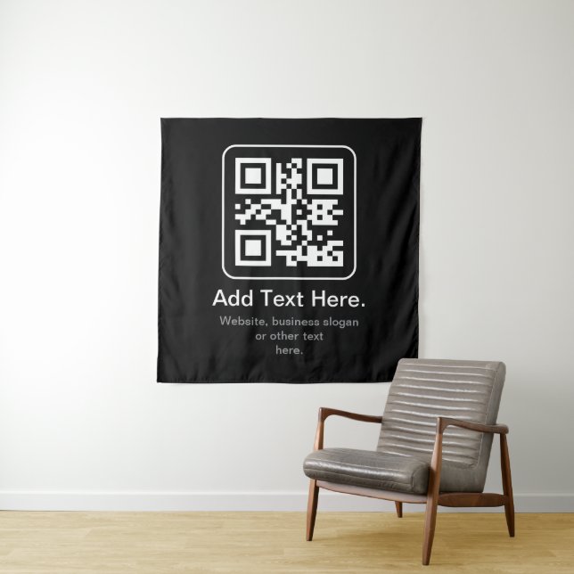 Moderner scannbarer QR-Code | Schwarz Weiß & Grau Wandteppich (Beispiel (Horizontal))
