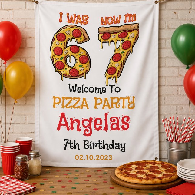 Moderner Scheiben Scheibenjunge Sechs Sieben Gebur Banner (Modern Slice Slice Boy Six Seven Birthday Party Banner)