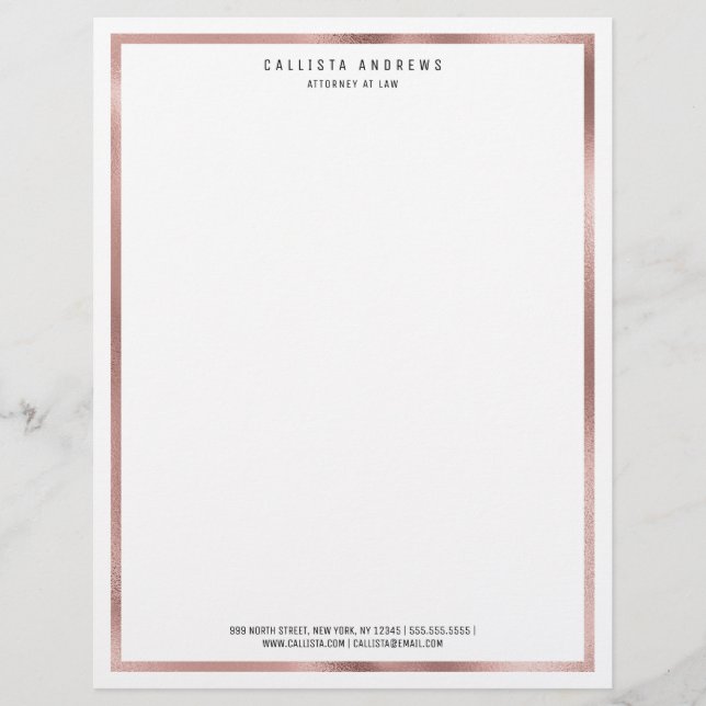 Moderner, schick-Rose Gold White Border Lawyer Briefbogen (Vorderseite)