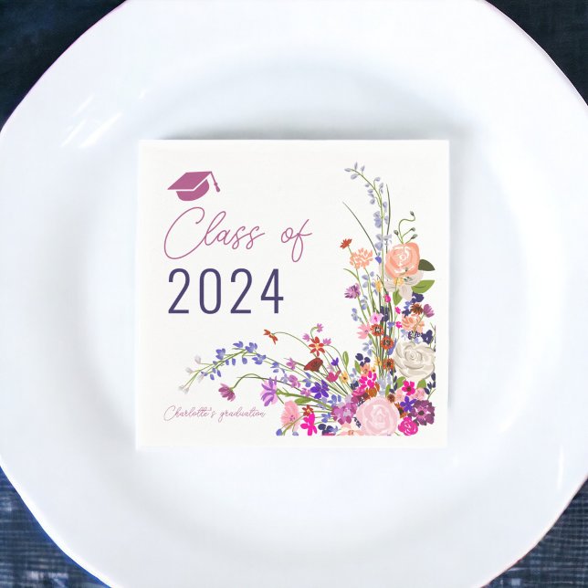 Moderner, schicker Abschluss von wild lebenden Blu Serviette (Modern chic wild flowers script class graduation napkins)