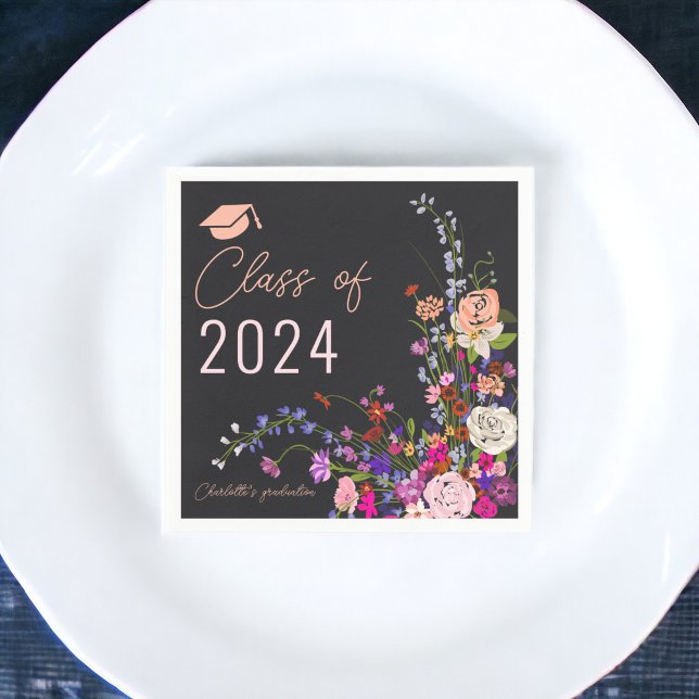 Moderner, schicker Abschluss von wild lebenden Blu Serviette (Modern chic wild flowers script class graduation napkins)