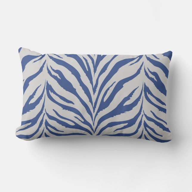 Moderner schicker blauer und weißer Zebra druckt Lendenkissen (Vorderseite)