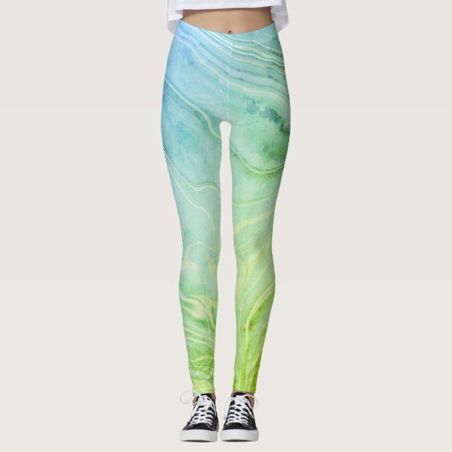 Moderner, schicker, grüner Marmor Leggings (Vorderseite)