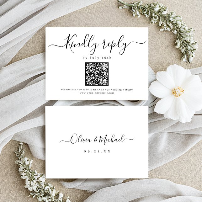 Moderner, schlichter, eleganter Code für Hochzeit  RSVP Karte (Modern simple elegant script wedding QR code RSVP Card)