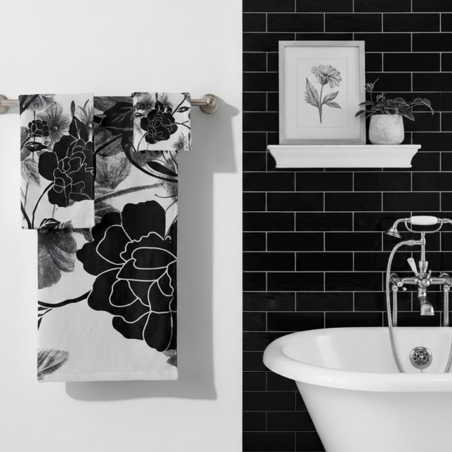 Moderner Schmetterling Floral Noir Badhandtuch Set (Von Creator hochgeladen)