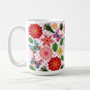 Moderner Schmetterling im Frühlingsgarten Blumen Kaffeetasse