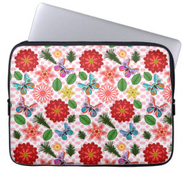 Moderner Schmetterling im Frühlingsgarten, florale Laptopschutzhülle