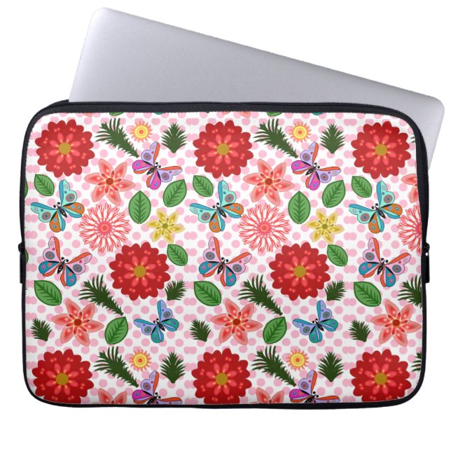 Moderner Schmetterling im Frühlingsgarten, florale Laptopschutzhülle (Vorderseite)