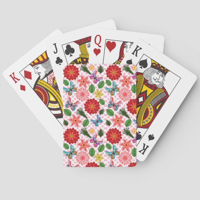Moderner Schmetterling im Frühlingsgarten, florale Spielkarten (Rückseite)