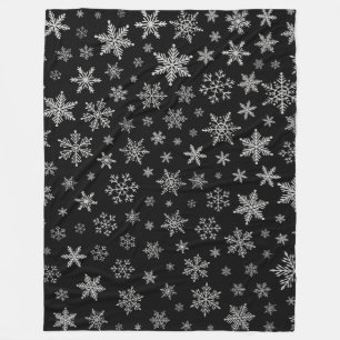 Moderner Schneeflocken 2 - Schwarz & Silver Gray Fleecedecke