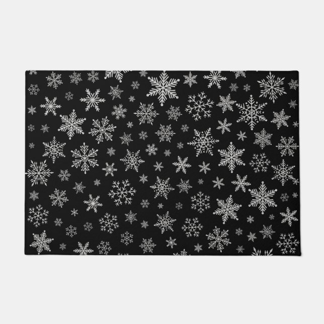 Moderner Schneeflocken 2 - Schwarz & Silver Gray Fußmatte (Vorderseite)