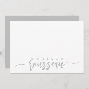 Moderner Schreibname Personalisiert Grau Mitteilungskarte
