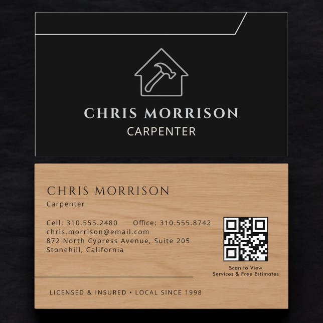 Moderner Schreiner-Tischlerei-Holzdaten-QR-Code Visitenkarte (Von Creator hochgeladen)