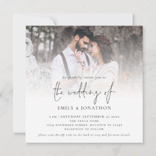 Moderner Schrift QR-Code Foto Hochzeit Quadrat Not Einladung