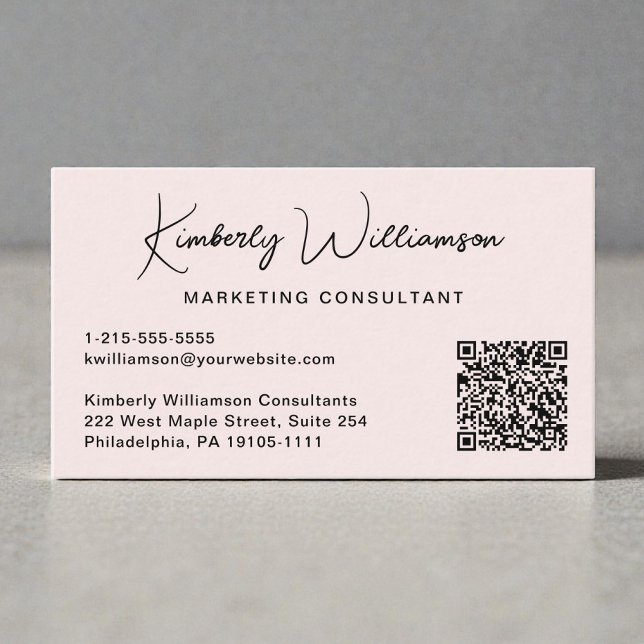 Moderner Schrift-QR-Code Professional Pink Visitenkarte (Modern Script QR Code Professional Pink Business Card)