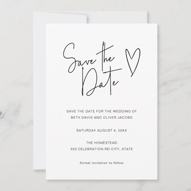 Moderner Schriftart für Minimalistische Signaturen Save The Date (Vorderseite)