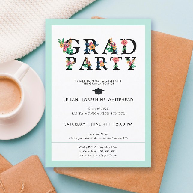 Moderner Schriftart Grad Party Einladung (Von Creator hochgeladen)
