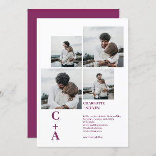 Moderner Schriftart magenta 4 Fotos Grid Hochzeit Einladung