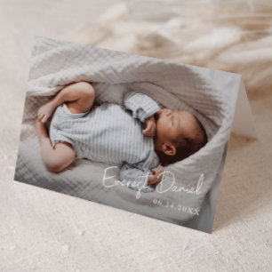 Moderner Schriftname Foto Baby Dankeskarte