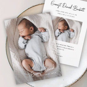 Moderner Schriftname Foto Baby Dankeskarte