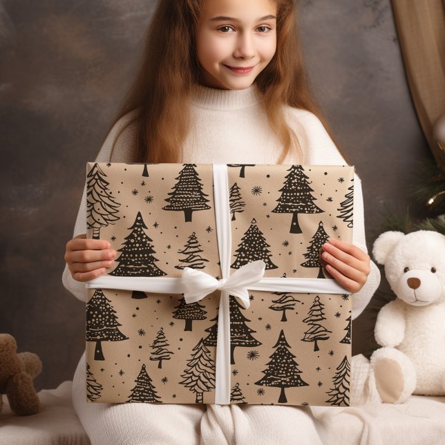 Moderner Schwarz-Creme-Weihnachtsbaum Geschenkpapier (Von Creator hochgeladen)