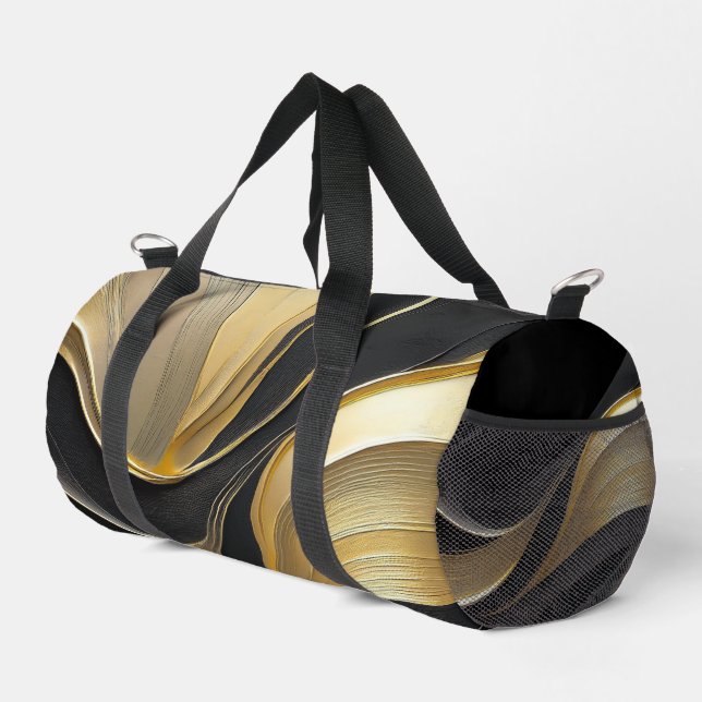 Moderner Schwarz/Gold Abstrakt Luxus- Duffle Bag (Rechte Ecke)