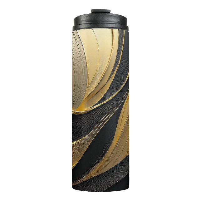 Moderner Schwarz/Gold Abstrakt Luxus- Thermosbecher (Vorderseite)