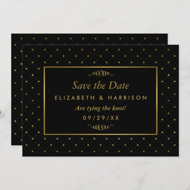 Moderner Schwarz-Gold-Foil-Effekt Save The Date (Vorne/Hinten)