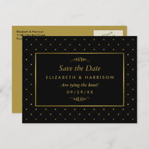 Moderner Schwarz-Gold-Foil-Effekt Save the Date Ankündigungspostkarte