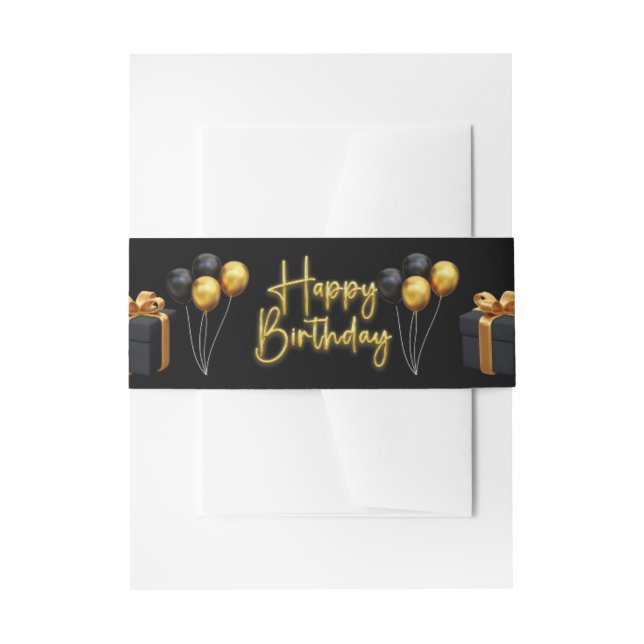 Moderner Schwarz-Gold-Geburtstag Einladungsbanderole (Vorderseite Beispiel)