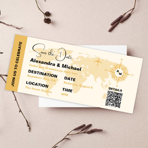 Moderner Schwarz-Gold-Pass Save the Date Einladung