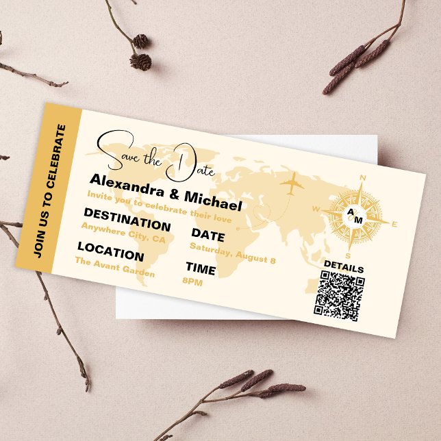 Moderner Schwarz-Gold-Pass Save the Date Einladung (Von Creator hochgeladen)