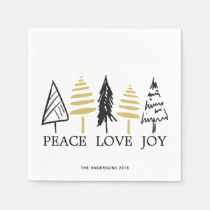 Moderner Schwarz & Gold Weihnachtsbaum Urlaub Serviette