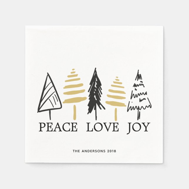 Moderner Schwarz & Gold Weihnachtsbaum Urlaub Serviette (Vorderseite)