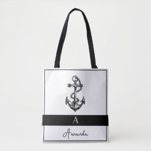 Moderner Schwarz-Grau-Nautik-Anker monogramiert