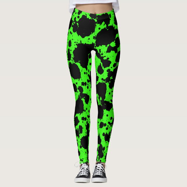 Moderner Schwarz-Grün-Spritzer Funny Leggings (Vorderseite)