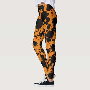Moderner Schwarz-Orange Paint Spritzer Funny Leggings