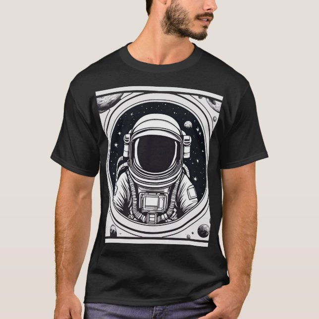 Moderner Schwarz-Weiß-Astronauten Männer-T - Shirt (Vorderseite)