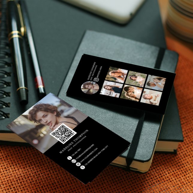 Moderner Schwarz-Weiß-FotoCollage Fotograf Visitenkarte (Von Creator hochgeladen)