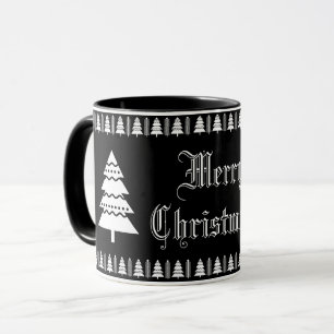 Moderner Schwarz-Weiß-frohe Weihnachtsbaum Tasse