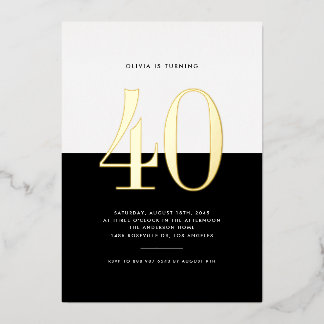 Moderner Schwarz-Weiß-Goldschmied 40. Geburtstag Folieneinladung