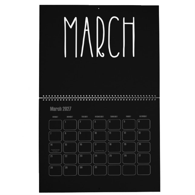 Moderner Schwarz-Weiß-Kalender Kalender (Mär 2027)
