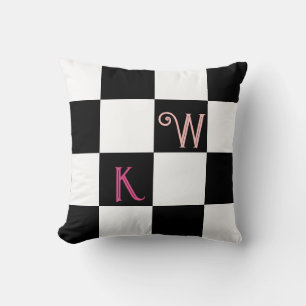 Moderner Schwarz-Weiß-Karo für Monogramm Kissen