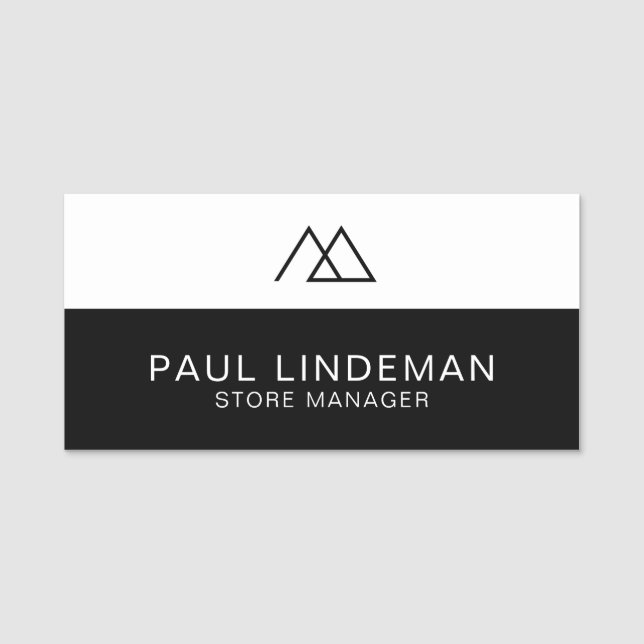 Moderner Schwarz-Weiß-Logo-Mitarbeiter Namensschild (Vorderseite)