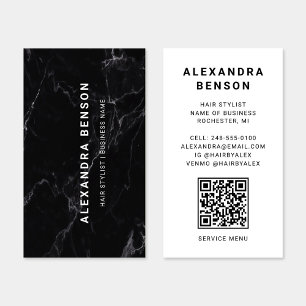 Moderner Schwarz-Weiß-Marmor-QR-Code Visitenkarte