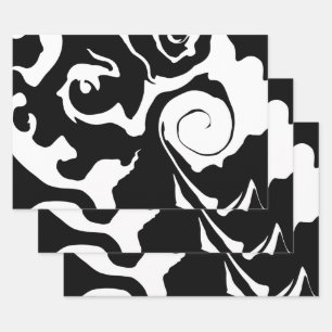 Moderner Schwarz-Weiß-Marmor-Swirl Geschenkpapier Set