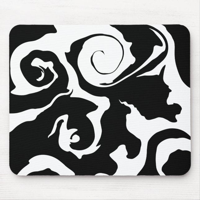 Moderner Schwarz-Weiß-Marmor-Swirl Mousepad (Vorne)