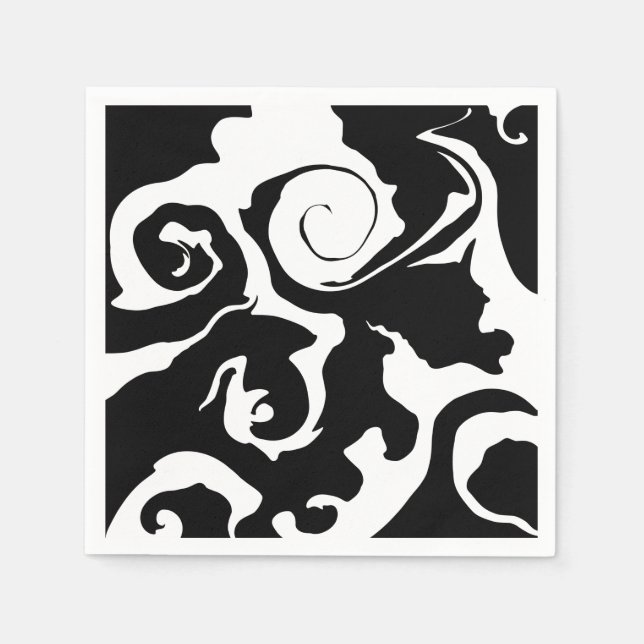 Moderner Schwarz-Weiß-Marmor-Swirl Serviette (Vorderseite)